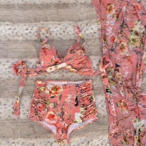 NEW vintage inspired retro high waist bikini with wrap. Floral Rose Bird pattern